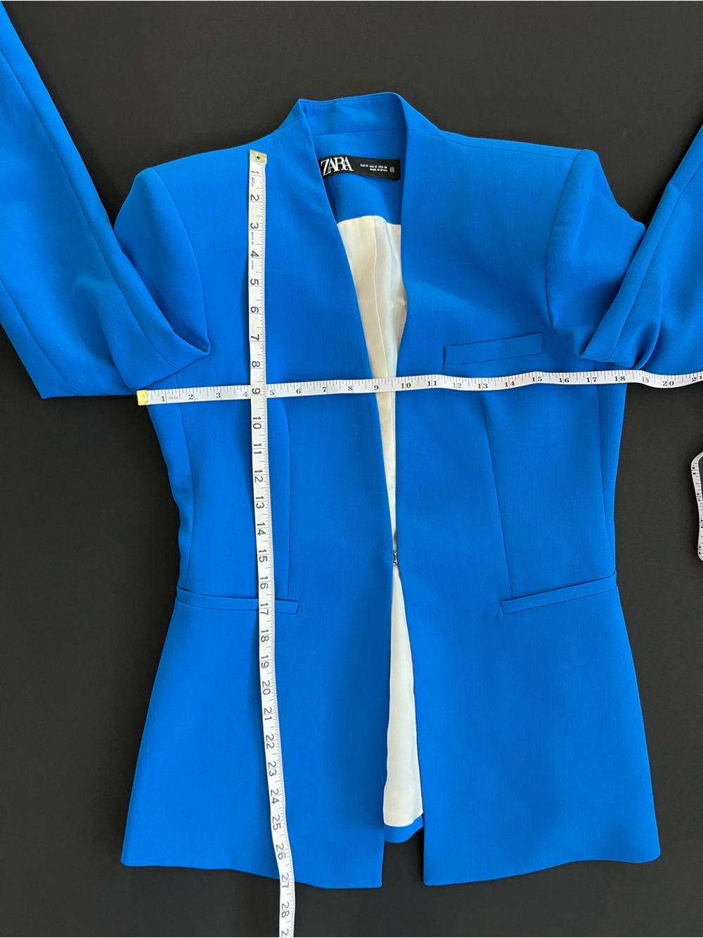 ZARA Electric Cobalt Royal Blue Collarless Blazer Tailored Open Front Jacket - Picture 12 of 13